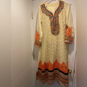 Salwar Kameez - Yellow and Gold - Size 10 - Orange Trim